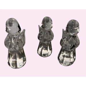 Set Of 3 Glass Angel Figurines Clear Decorative Collectibles